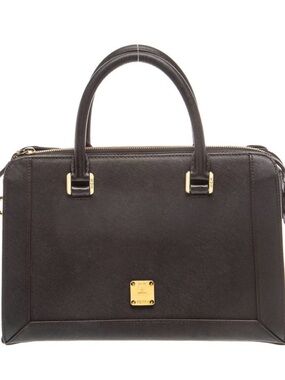 MCM Black Structured Leather Satchel Top Handle  with Gold Hardware